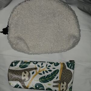Sloth Print Sunglasses Case and White Fuzzy Pouch